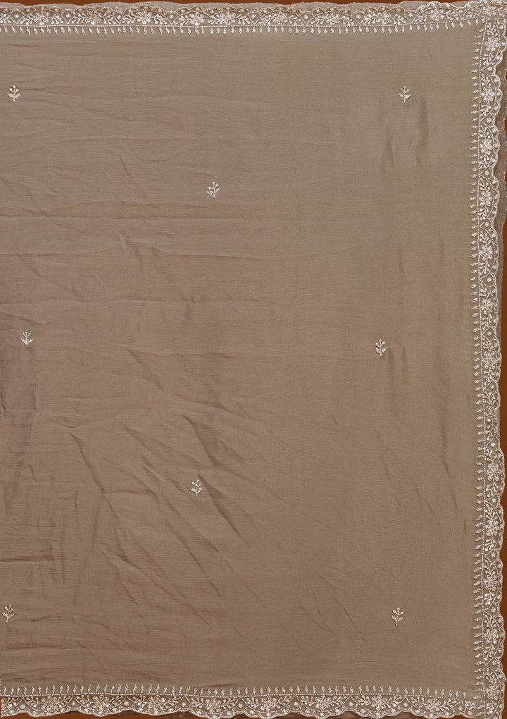 Dark Grey Sequins Soft Raw Silk Readymade Salwar Suit