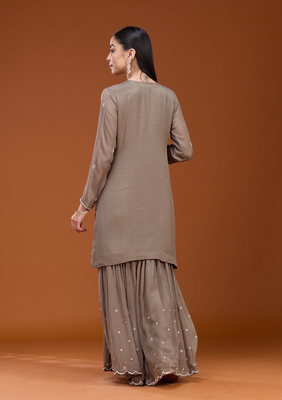 Dark Grey Sequins Soft Raw Silk Readymade Salwar Suit