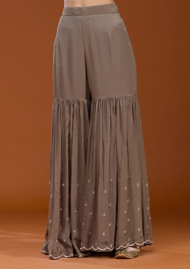 Dark Grey Sequins Soft Raw Silk Readymade Salwar Suit