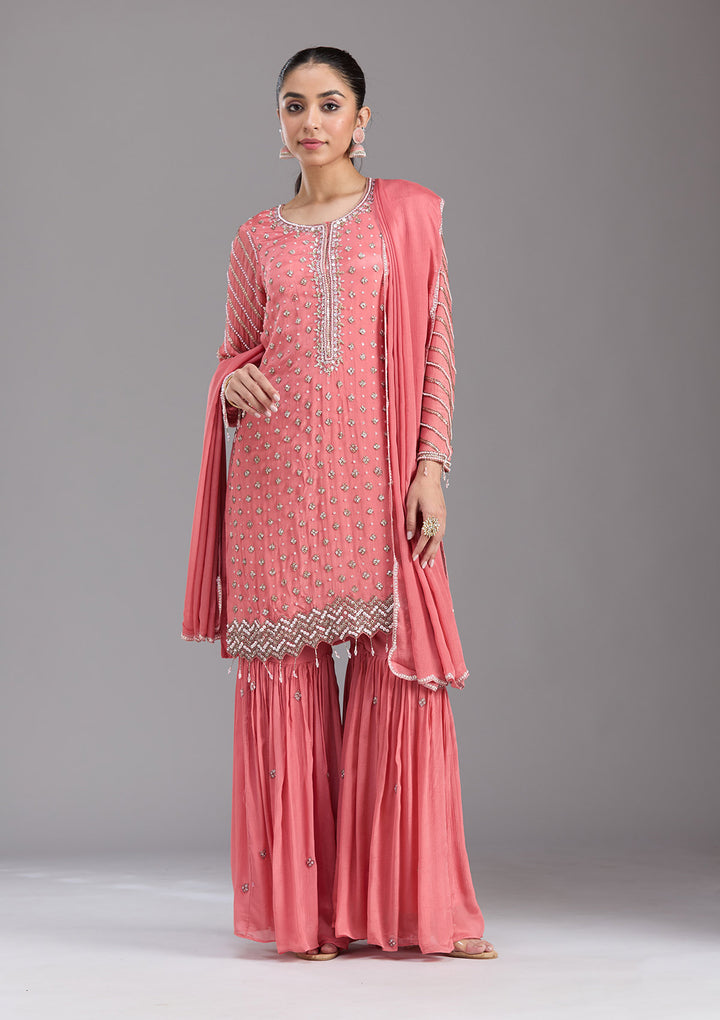 Orange Cutdana Tissue Readymade Salwar Suit