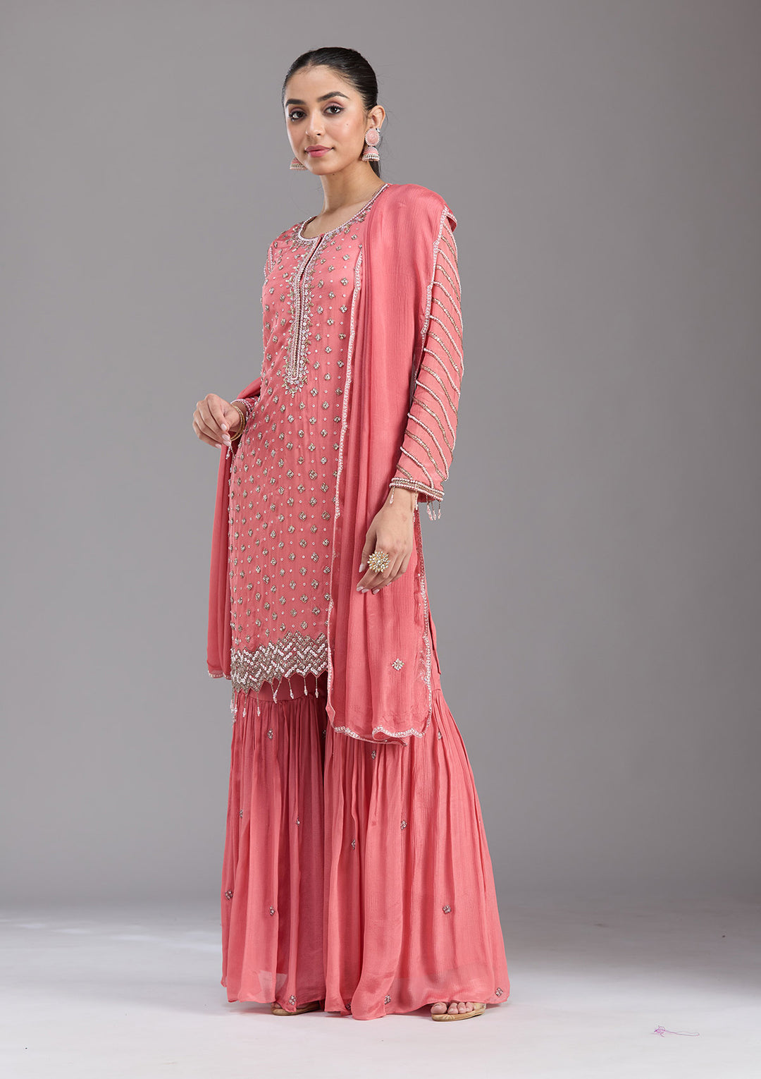 Orange Cutdana Tissue Readymade Salwar Suit