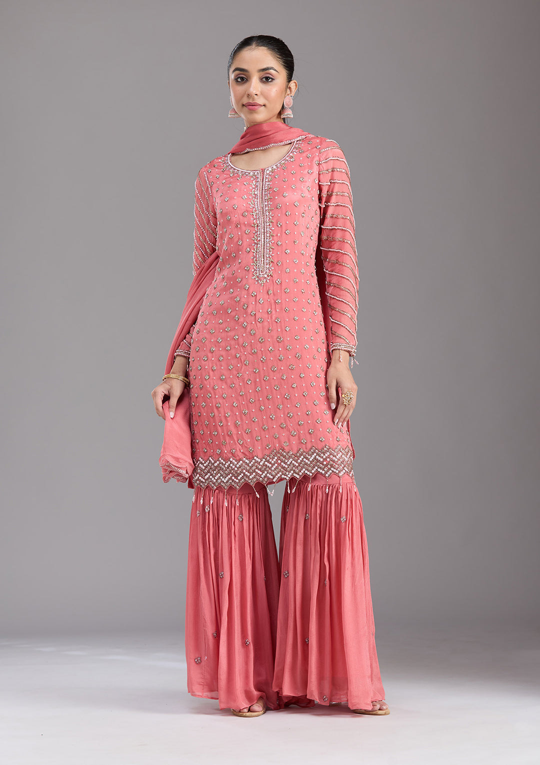 Orange Cutdana Tissue Readymade Salwar Suit