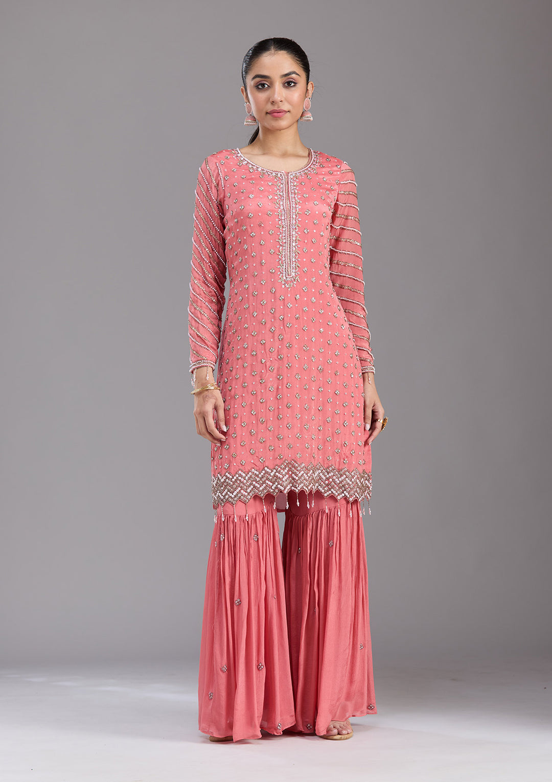 Orange Cutdana Tissue Readymade Salwar Suit