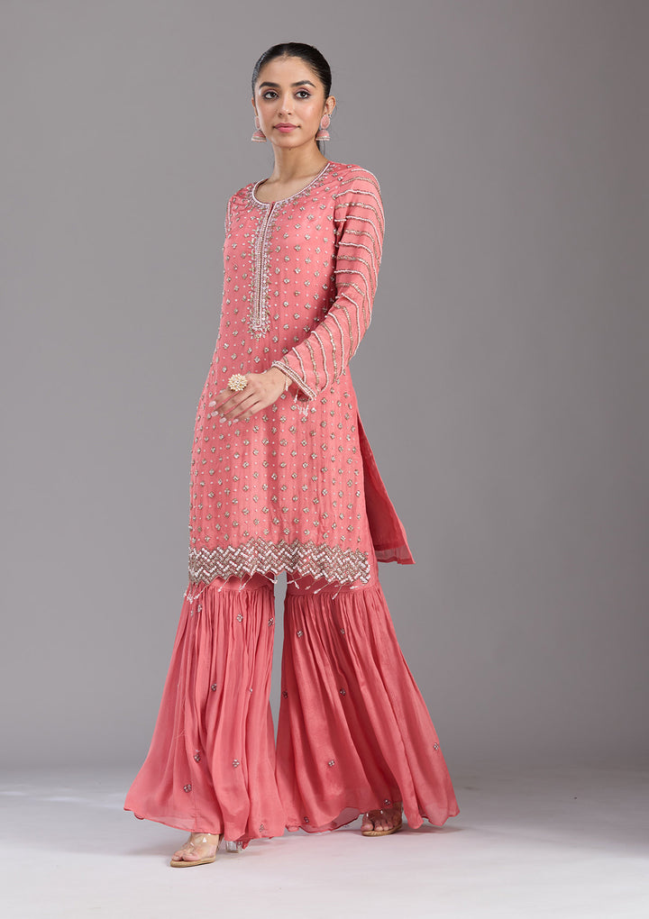 Orange Cutdana Tissue Readymade Salwar Suit