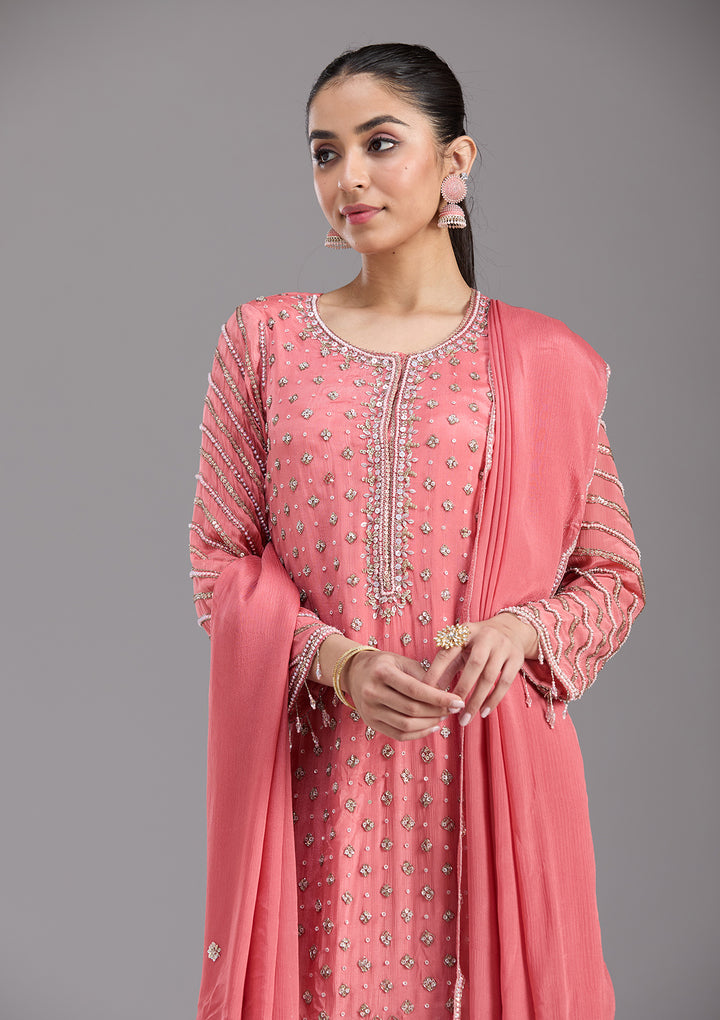 Orange Cutdana Tissue Readymade Salwar Suit