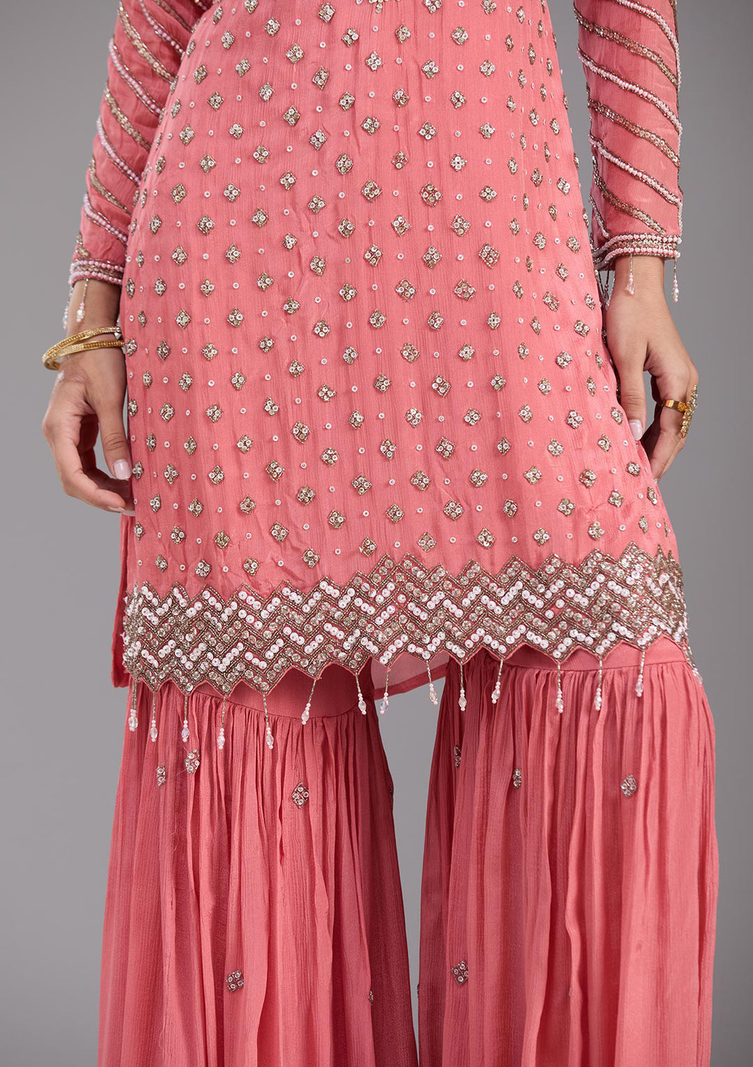 Orange Cutdana Tissue Readymade Salwar Suit