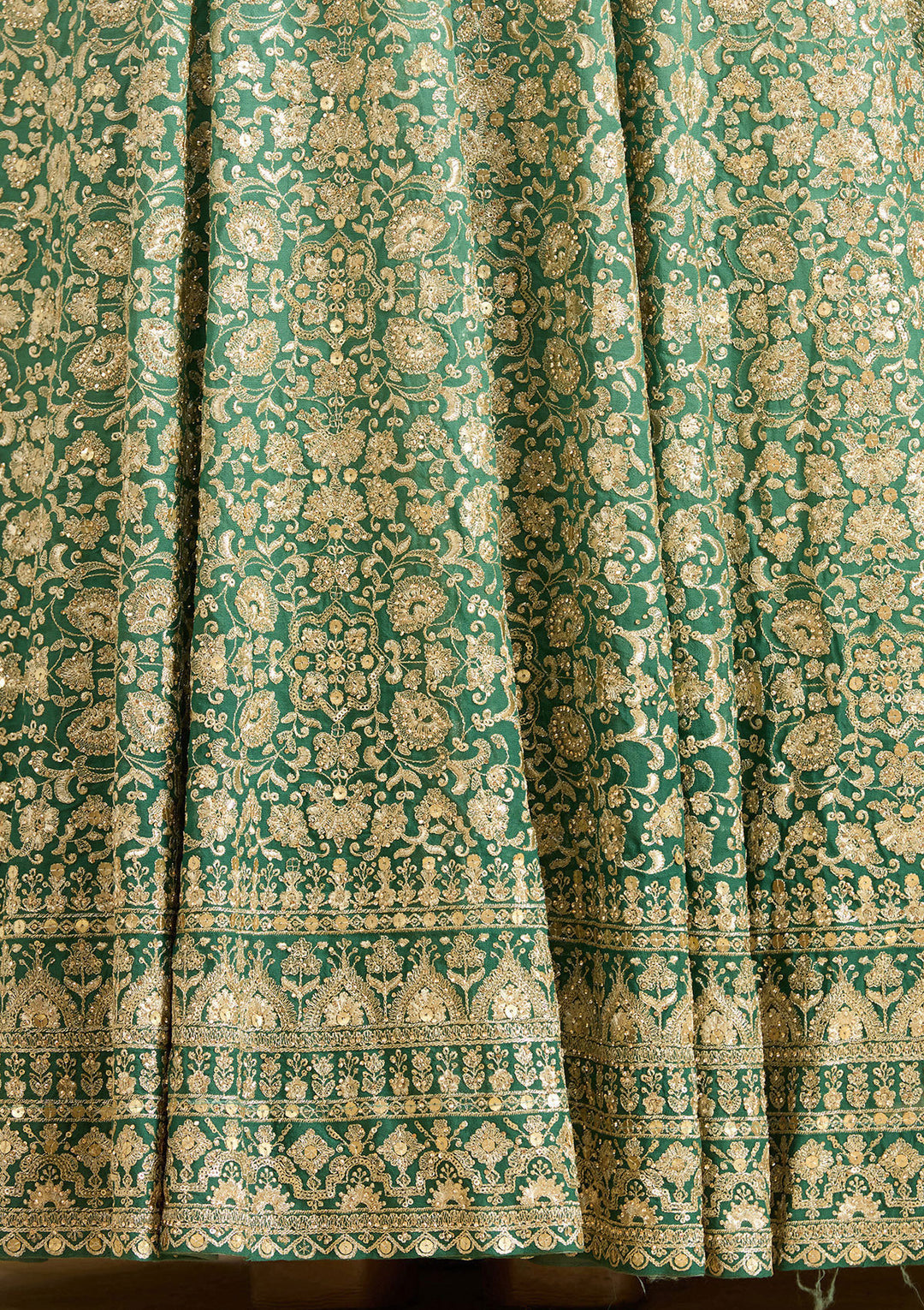 Sea Green Zariwork (Gold) Crepe Readymade Salwar Suit