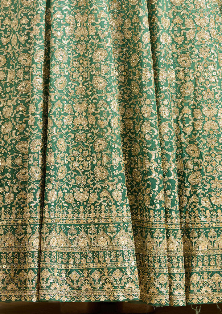 Sea Green Zariwork (Gold) Crepe Readymade Salwar Suit