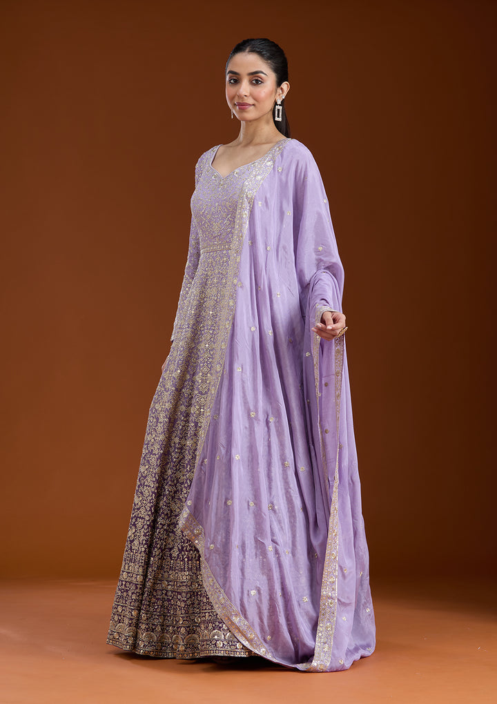 Lavender Zariwork (Gold) Crepe Readymade Salwar Suit