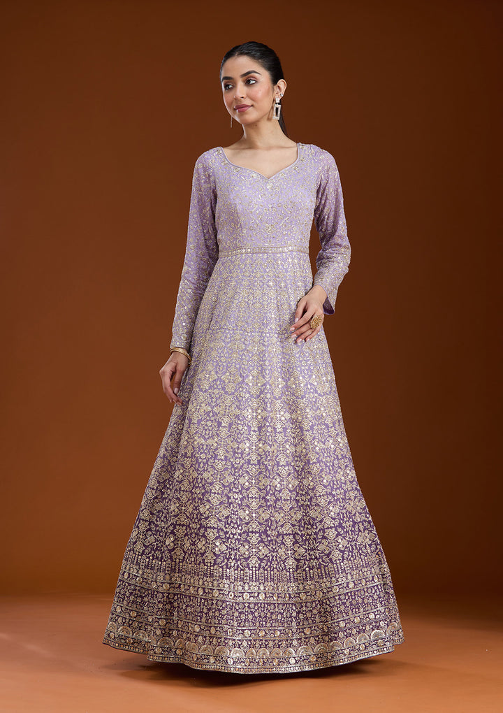 Lavender Zariwork (Gold) Crepe Readymade Salwar Suit