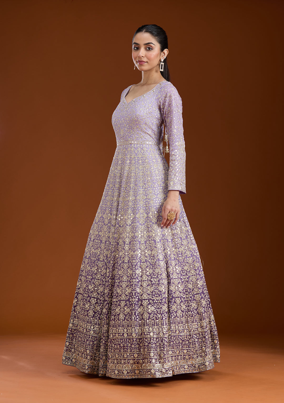 Lavender Zariwork (Gold) Crepe Readymade Salwar Suit