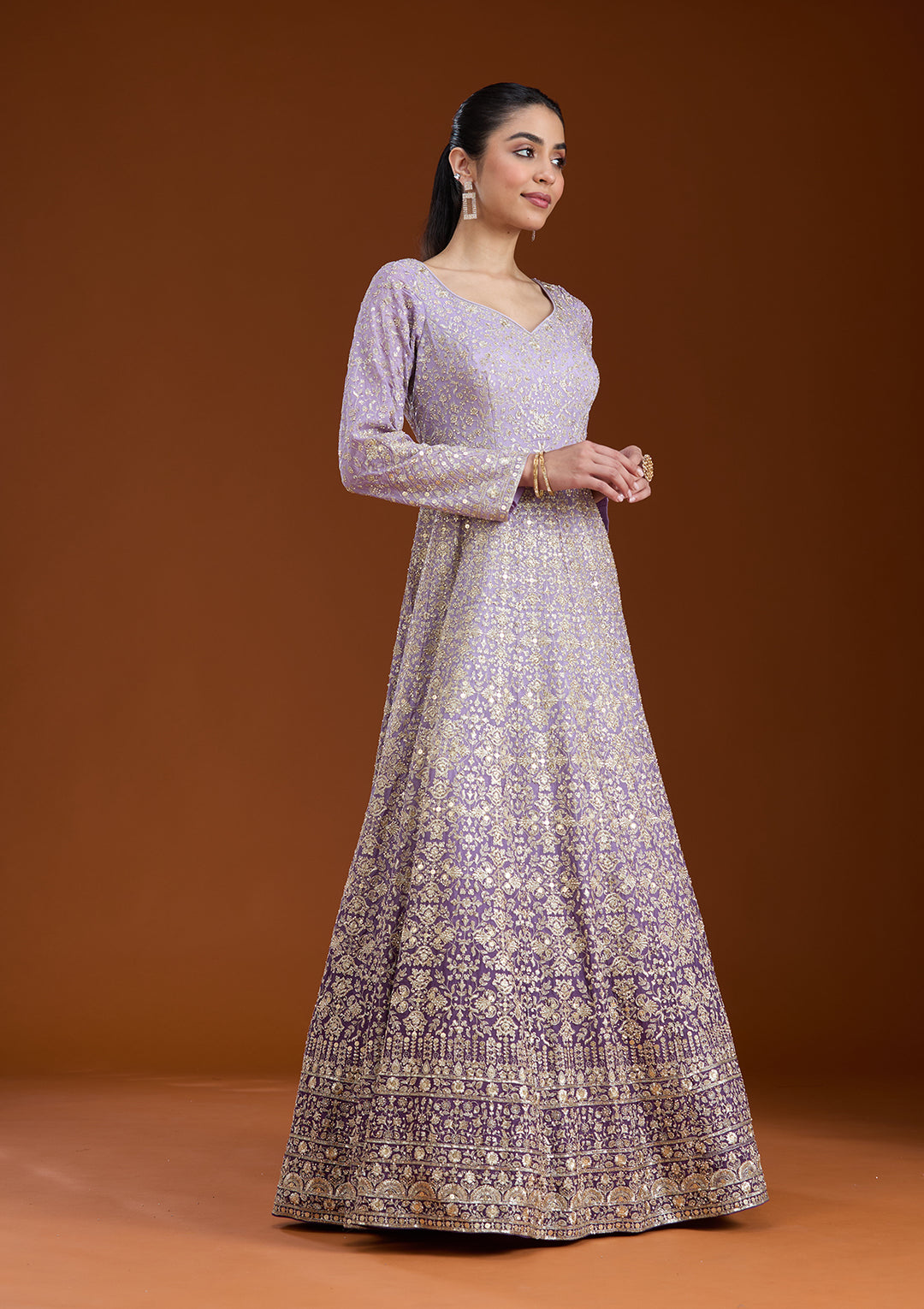 Lavender Zariwork (Gold) Crepe Readymade Salwar Suit