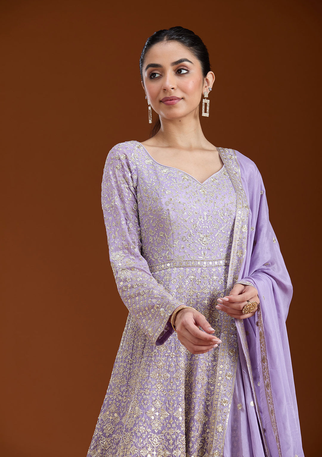 Lavender Zariwork (Gold) Crepe Readymade Salwar Suit