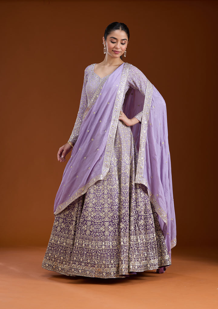 Lavender Zariwork (Gold) Crepe Readymade Salwar Suit