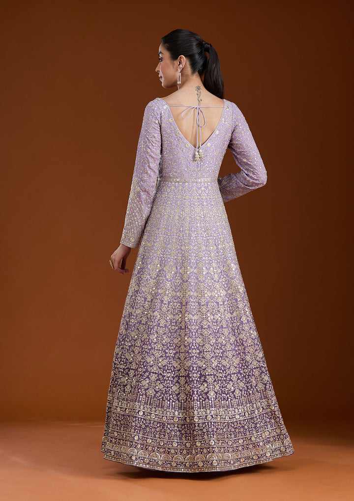 Lavender Zariwork (Gold) Crepe Readymade Salwar Suit
