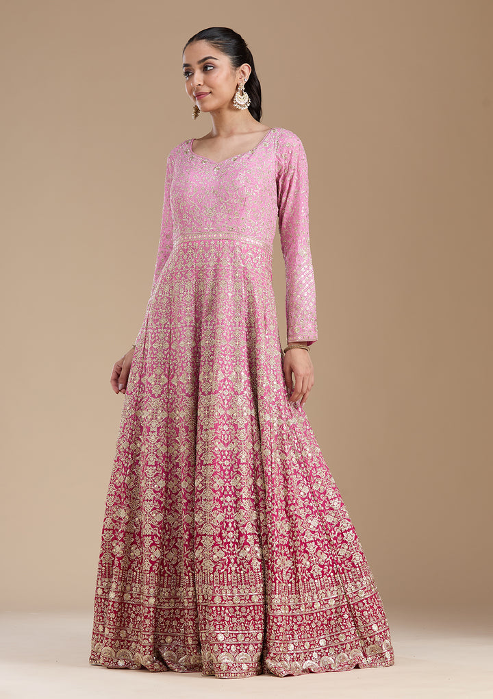 Pink Zariwork (Gold) Crepe Readymade Salwar Suit
