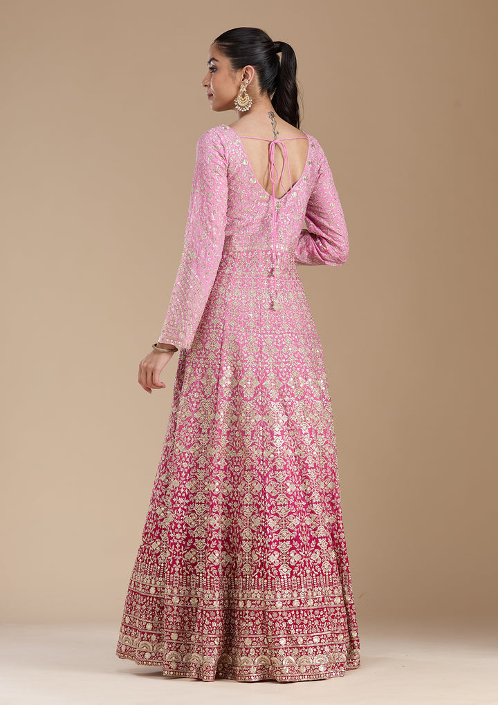 Pink Zariwork (Gold) Crepe Readymade Salwar Suit