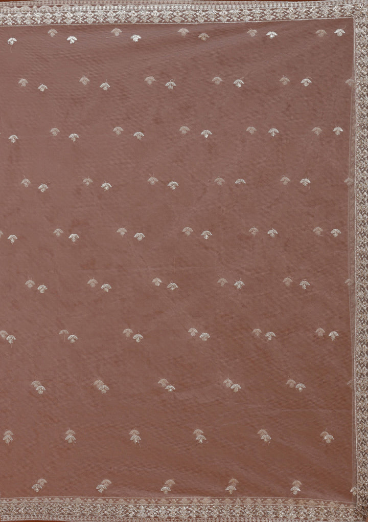 Beige Zardozi (Gold) Net Readymade Salwar Suit