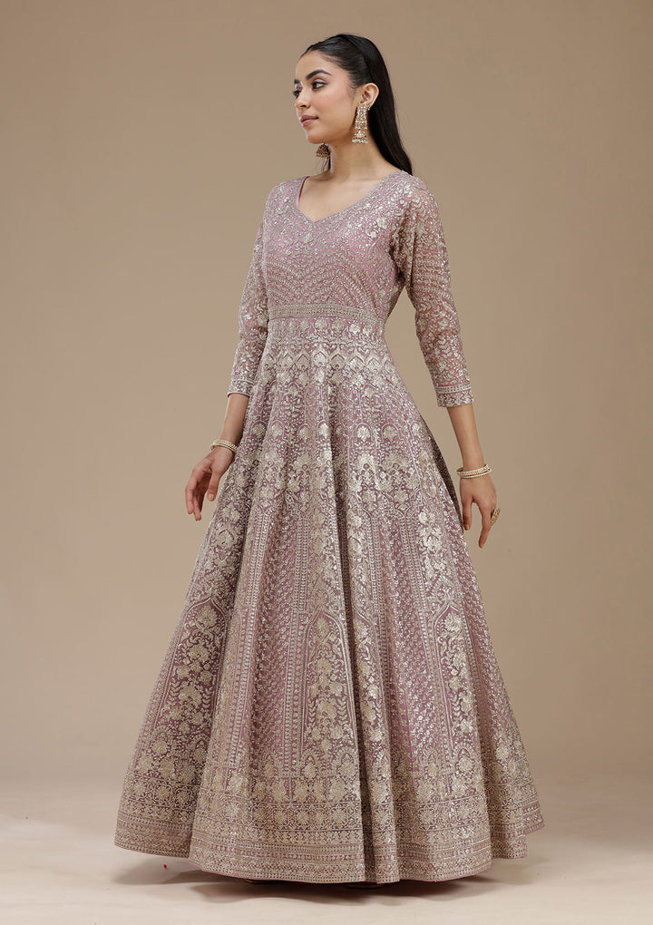 Mauve Zardozi (Gold) Net Readymade Salwar Suit