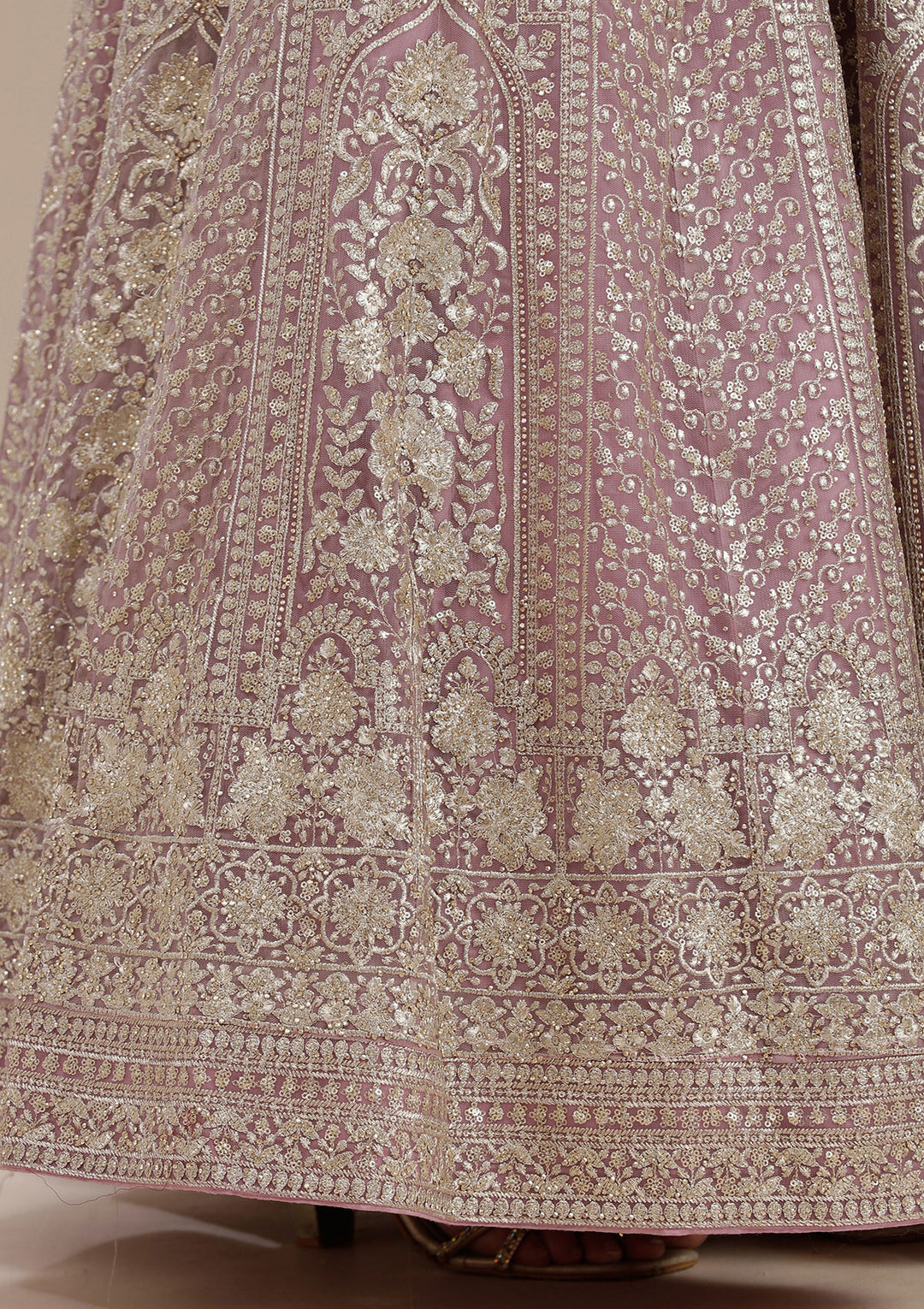 Mauve Zardozi (Gold) Net Readymade Salwar Suit