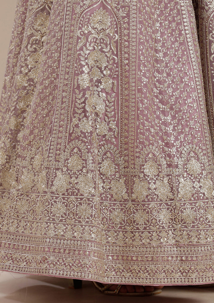 Mauve Zardozi (Gold) Net Readymade Salwar Suit