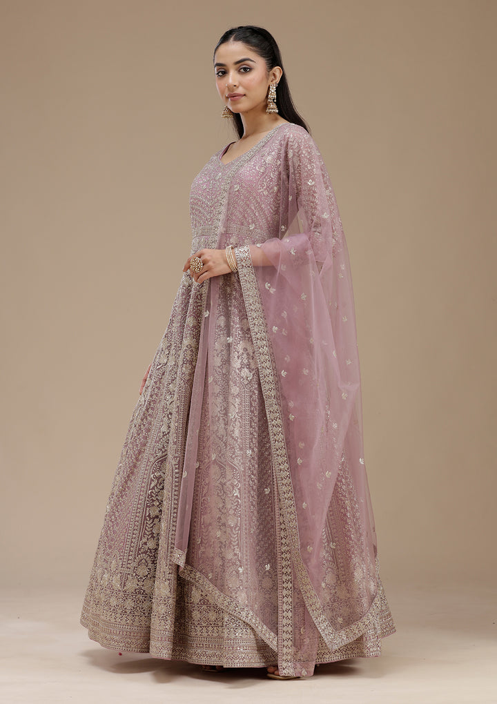 Mauve Zardozi (Gold) Net Readymade Salwar Suit
