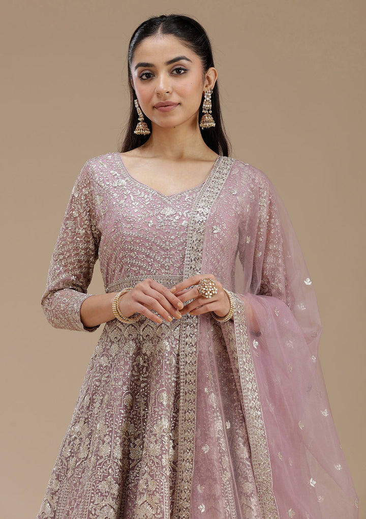 Mauve Zardozi (Gold) Net Readymade Salwar Suit