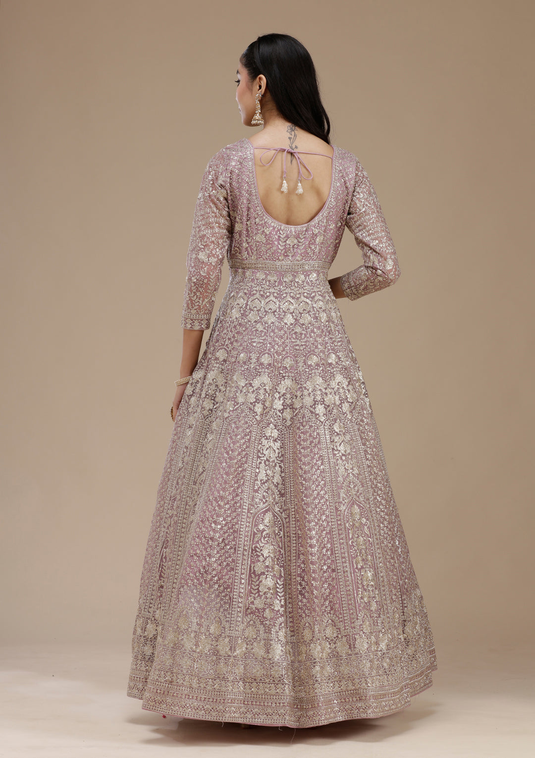 Mauve Zardozi (Gold) Net Readymade Salwar Suit