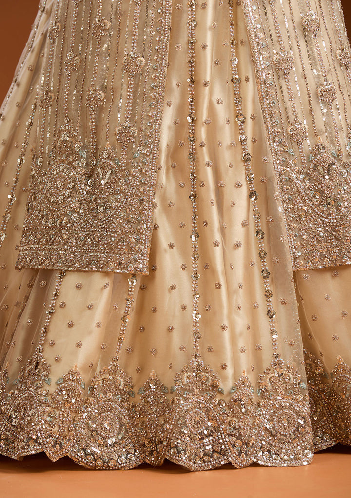 Sequins Beige Net Stitched Lehenga Blouse With Dupatta