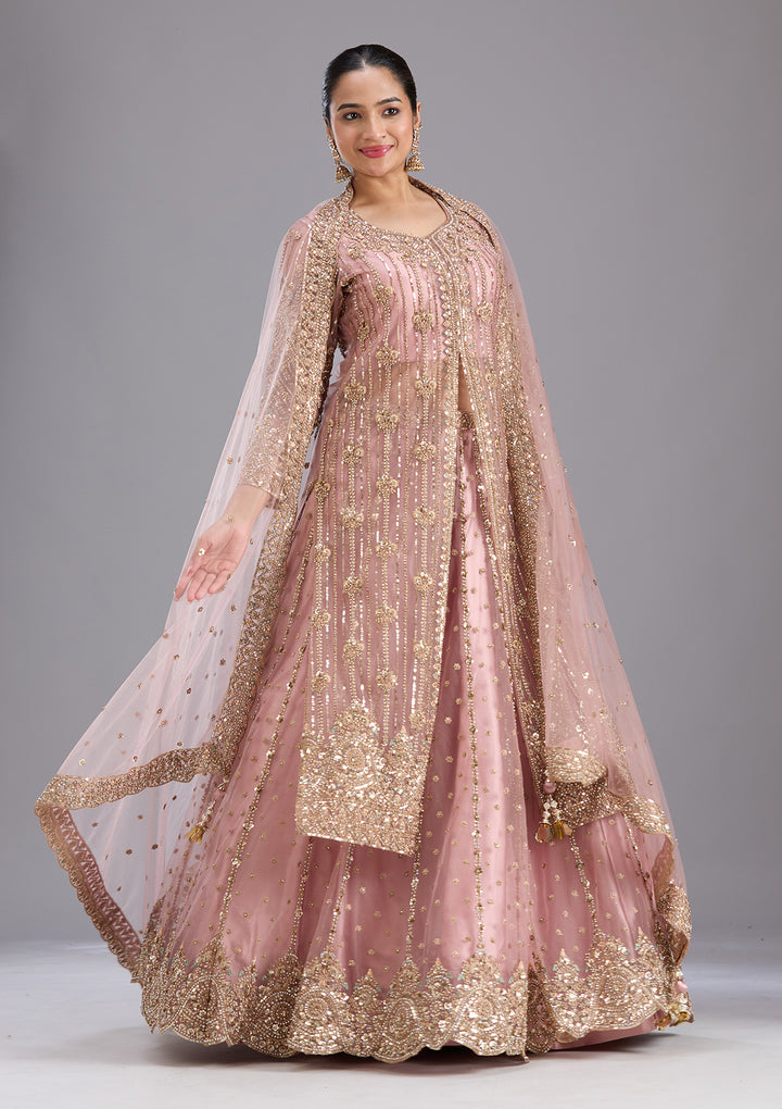 Onion Pink Sequins Net Readymade Salwar Suit