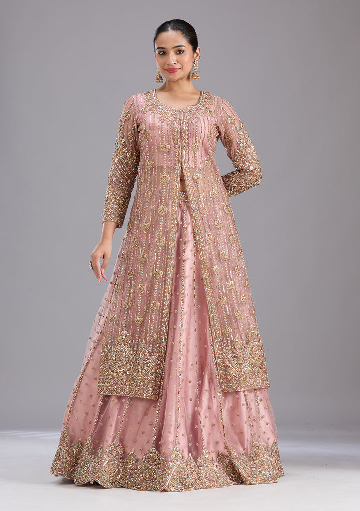 Onion Pink Sequins Net Readymade Salwar Suit
