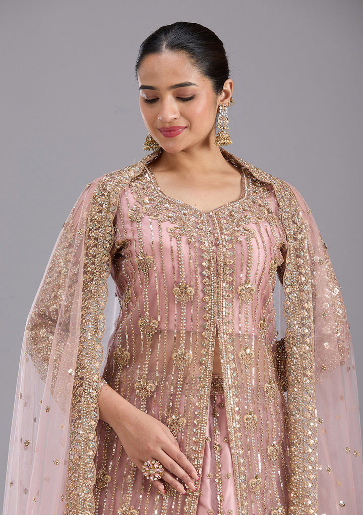 Onion Pink Sequins Net Readymade Salwar Suit