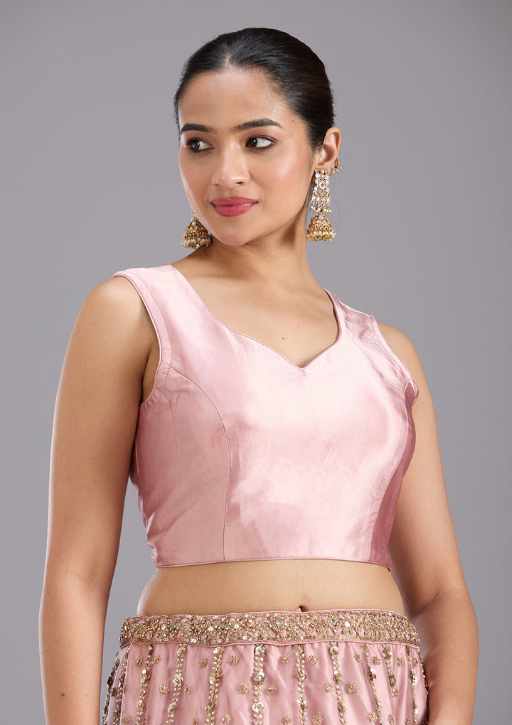 Onion Pink Sequins Net Readymade Salwar Suit