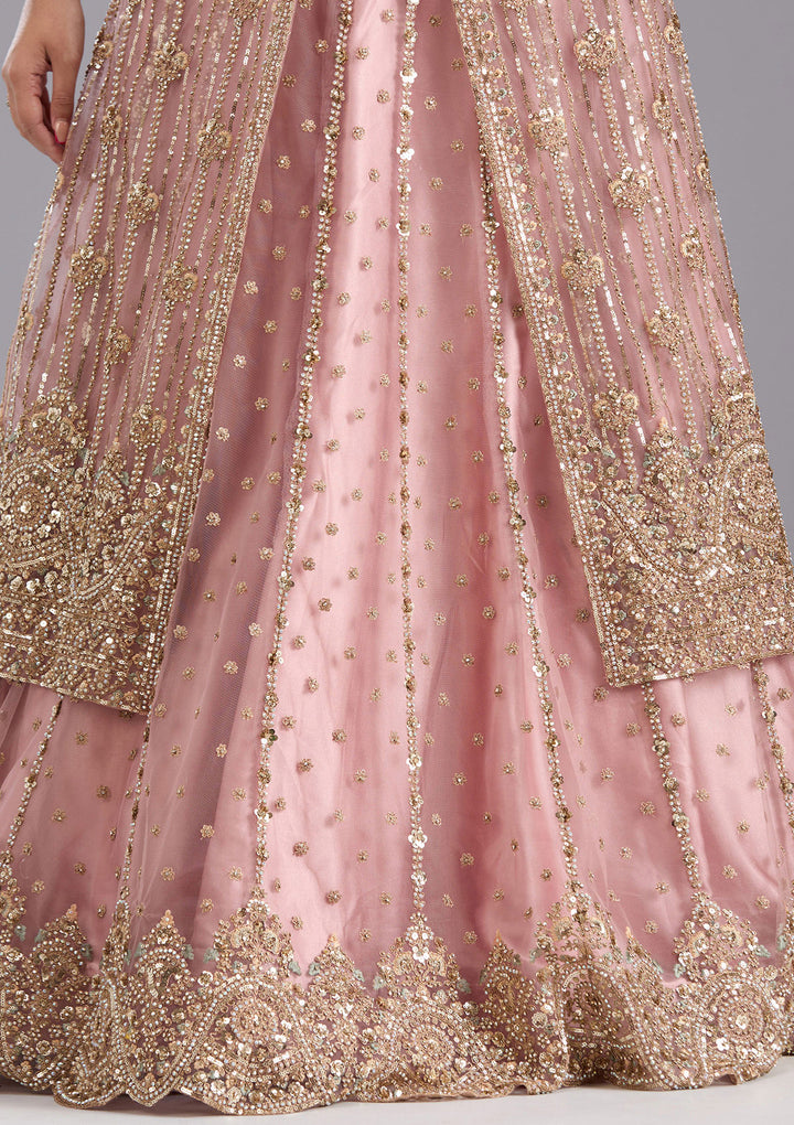 Onion Pink Sequins Net Readymade Salwar Suit