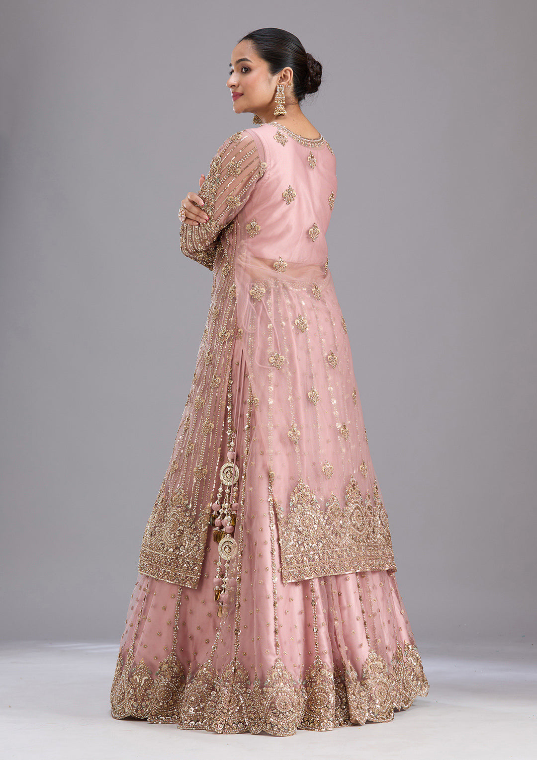 Onion Pink Sequins Net Readymade Salwar Suit