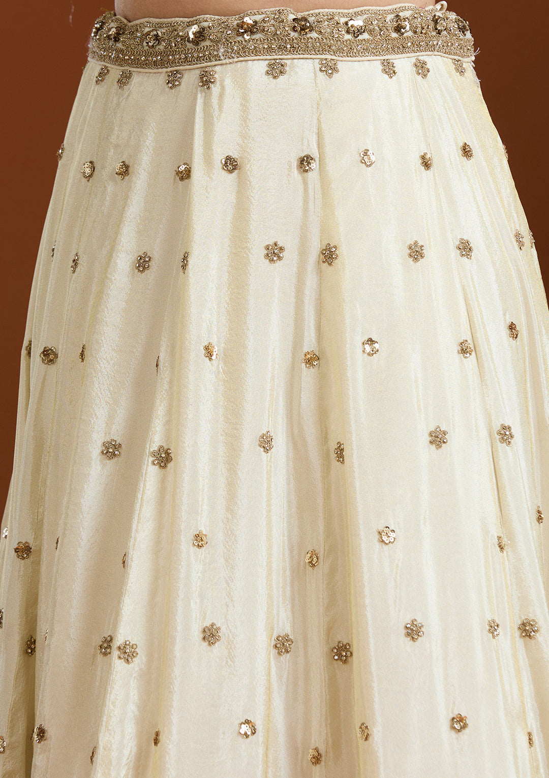 Off White Raw Silk Gold Zariwork Straight Kurta With Palazzo And Dupatta