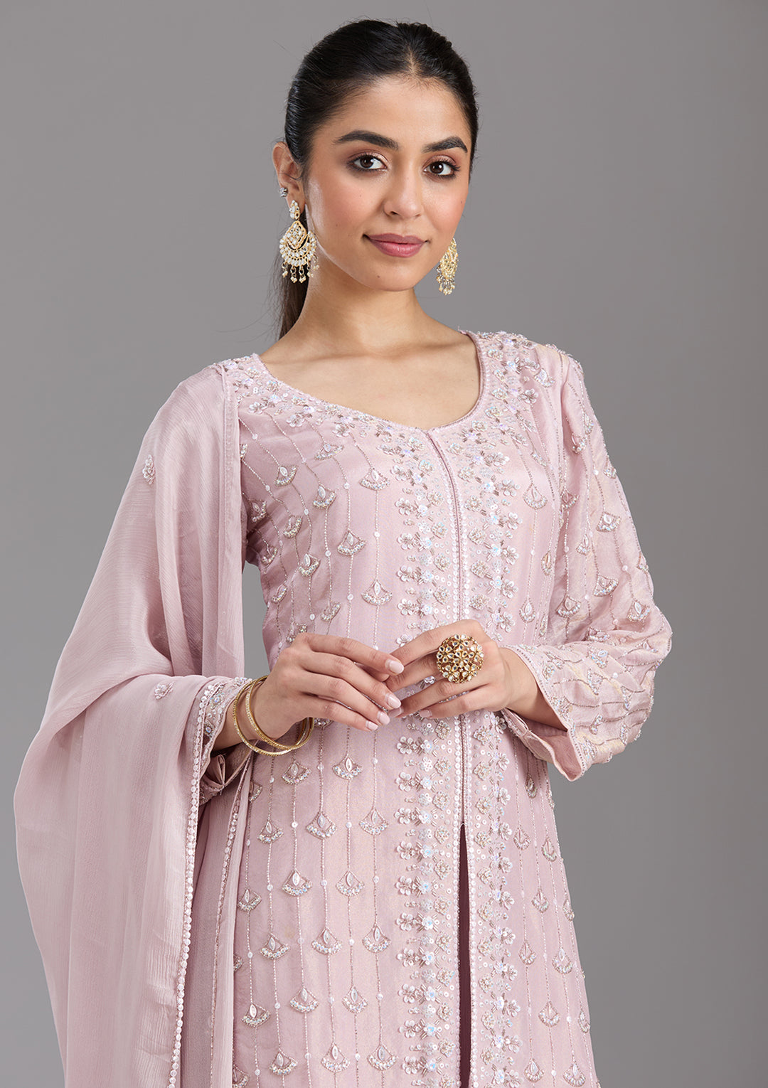 Pink Cutdana Tissue Readymade Salwar Suit