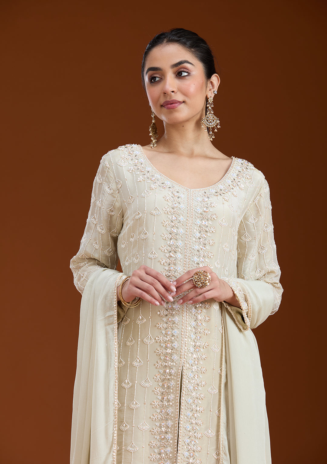 Pista Green Cutdana Tissue Readymade Salwar Suit