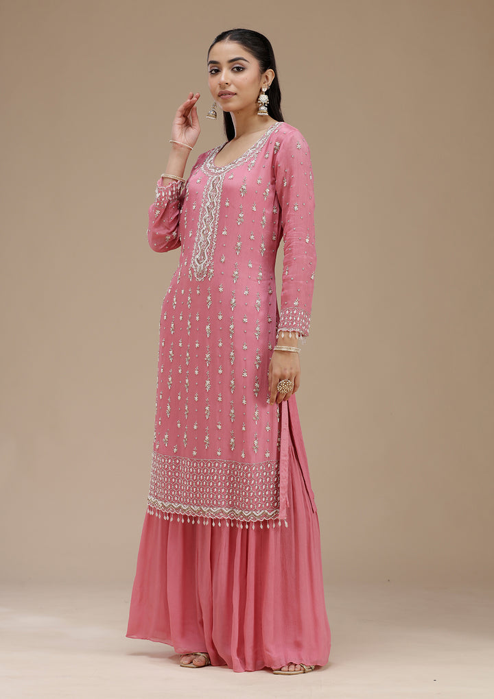 Pink Cutdana Crepe Readymade Salwar Suit