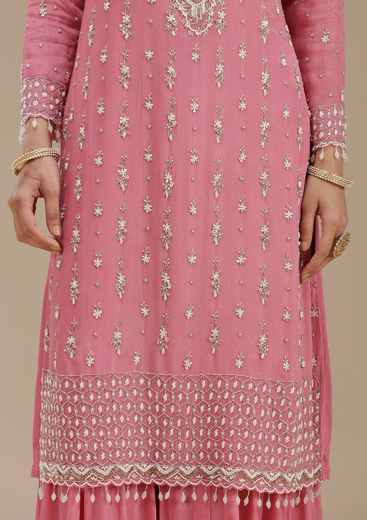 Pink Cutdana Crepe Readymade Salwar Suit