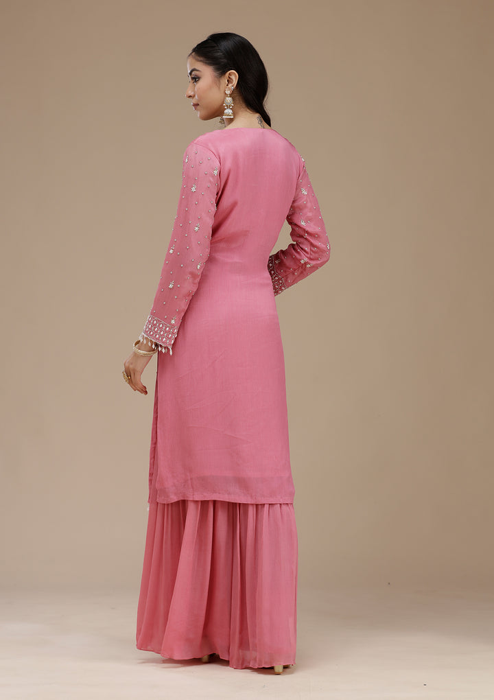Pink Cutdana Crepe Readymade Salwar Suit