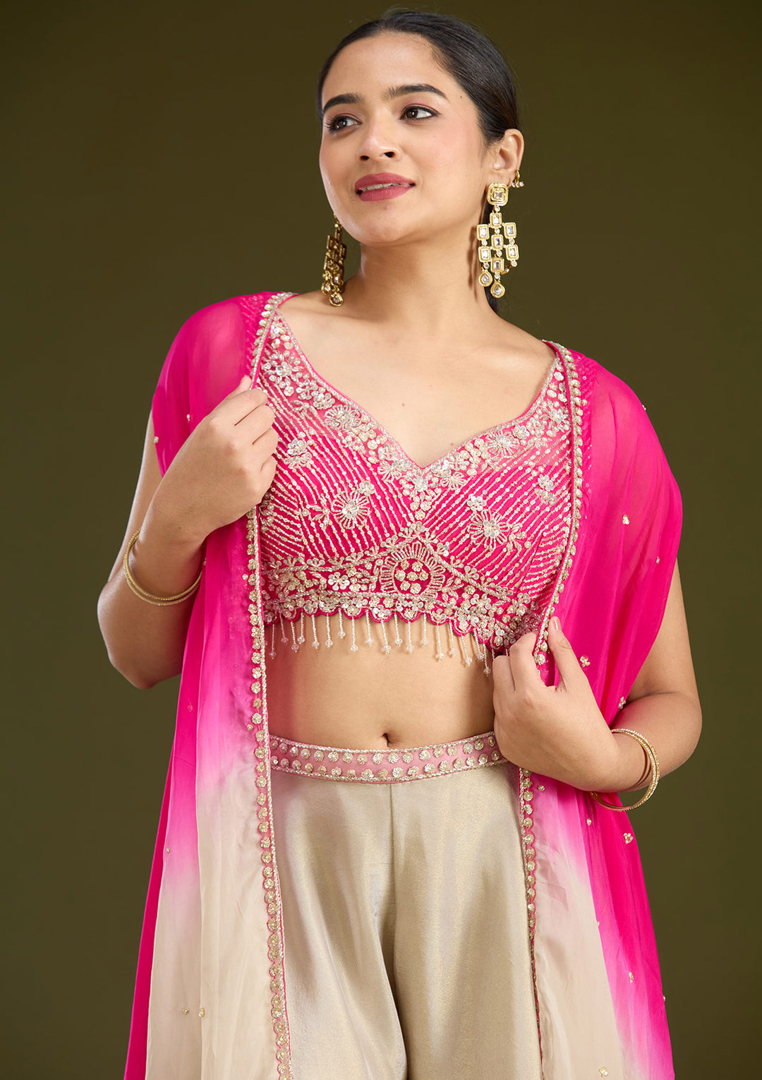 Pink Cutdana Georgette Readymade Salwar Suit