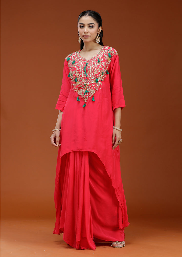Pink Cording Satin Readymade Salwar Suit