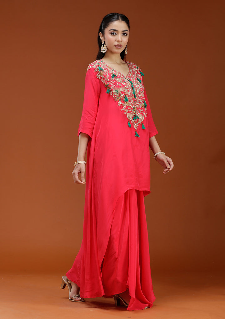 Pink Cording Satin Readymade Salwar Suit