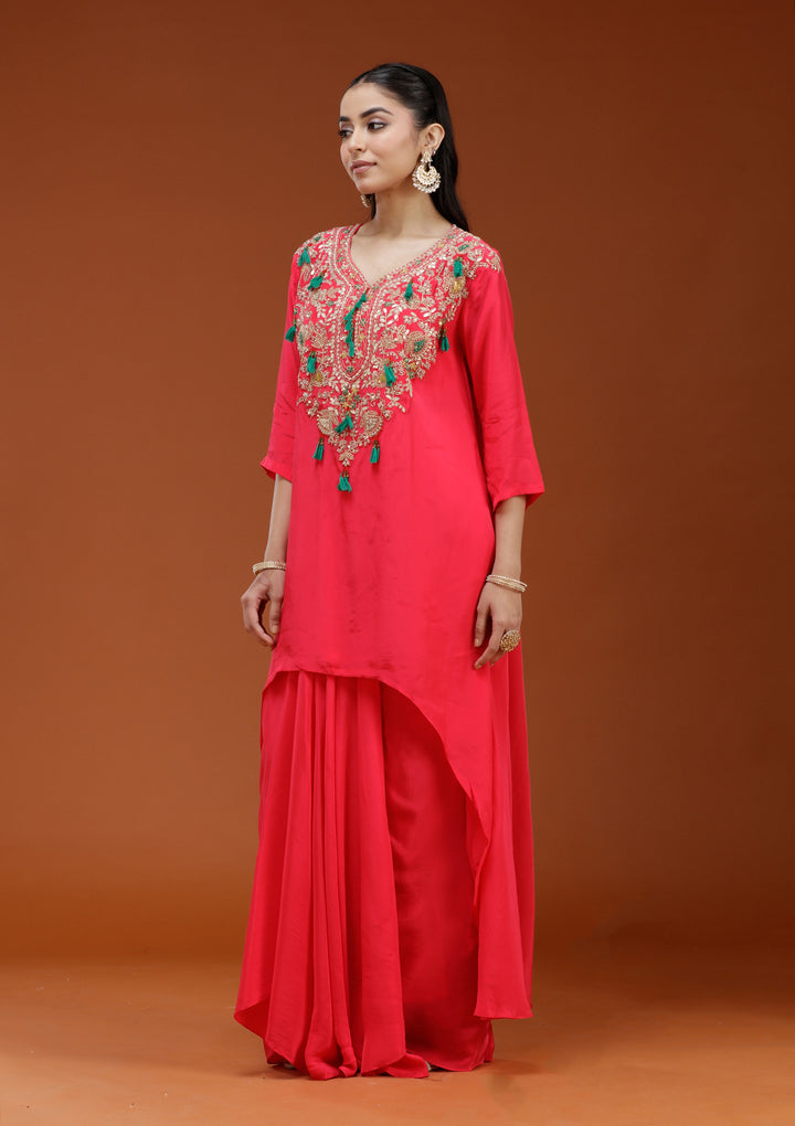 Pink Cording Satin Readymade Salwar Suit
