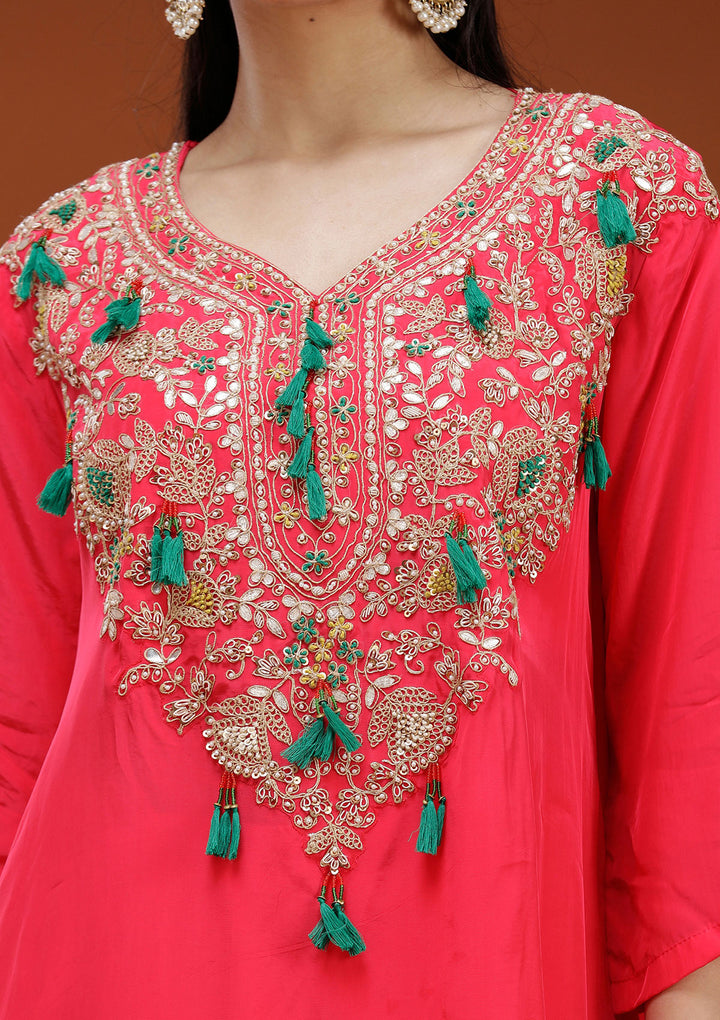 Pink Cording Satin Readymade Salwar Suit