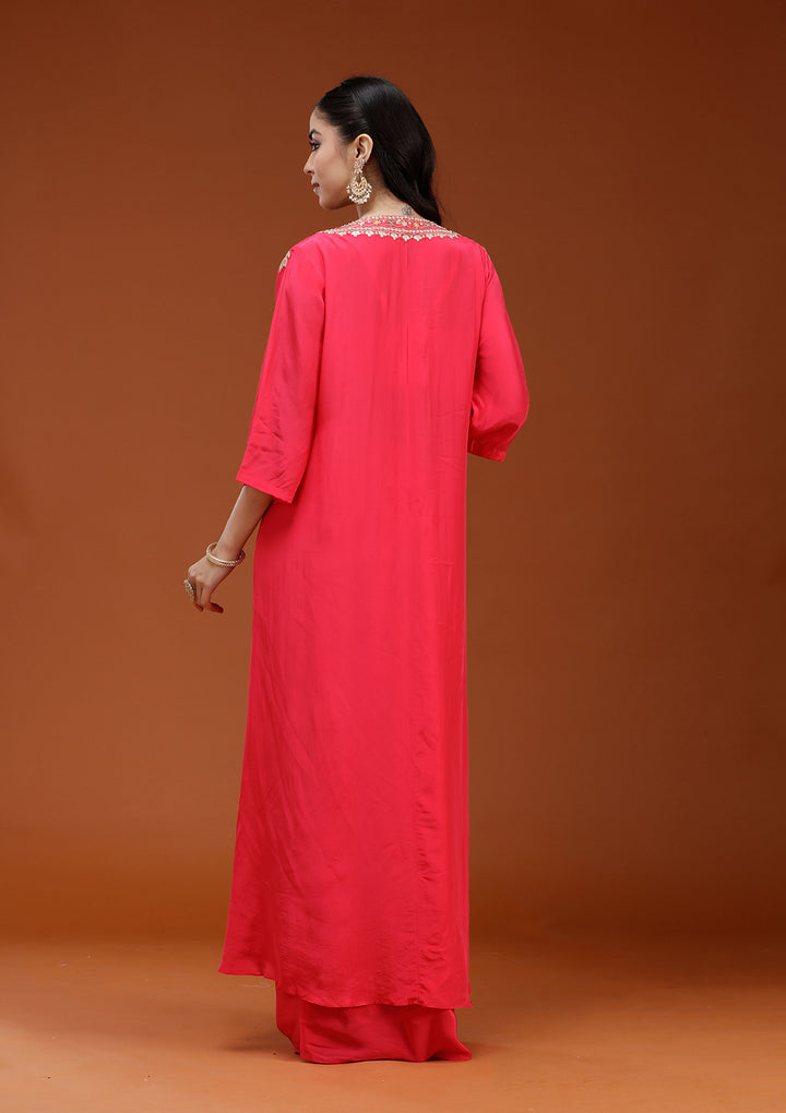 Pink Cording Satin Readymade Salwar Suit