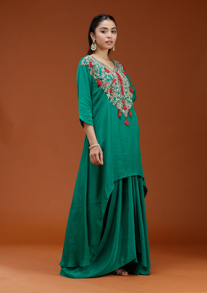 Rama Green Cording Satin Readymade Salwar Suit
