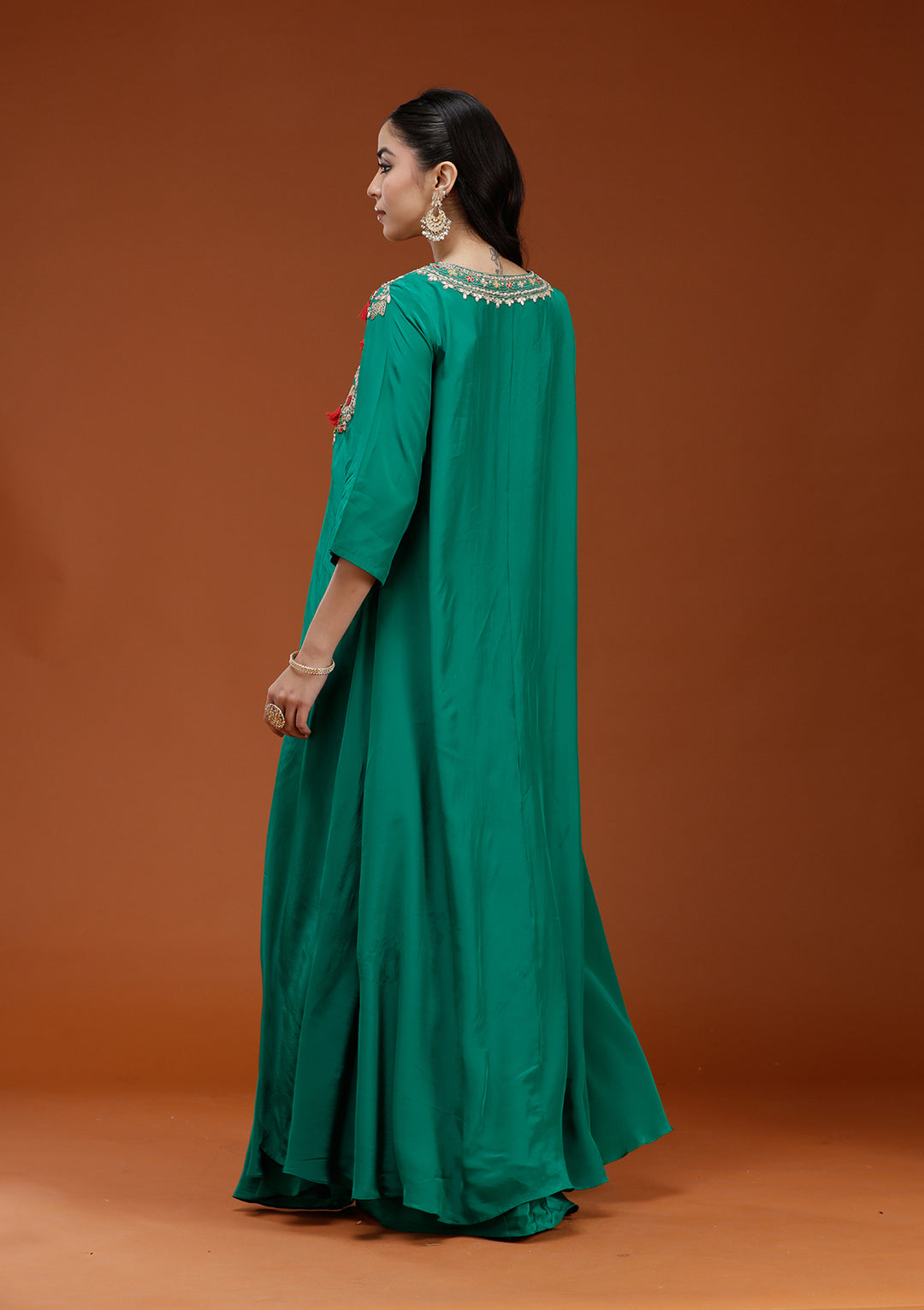 Rama Green Cording Satin Readymade Salwar Suit