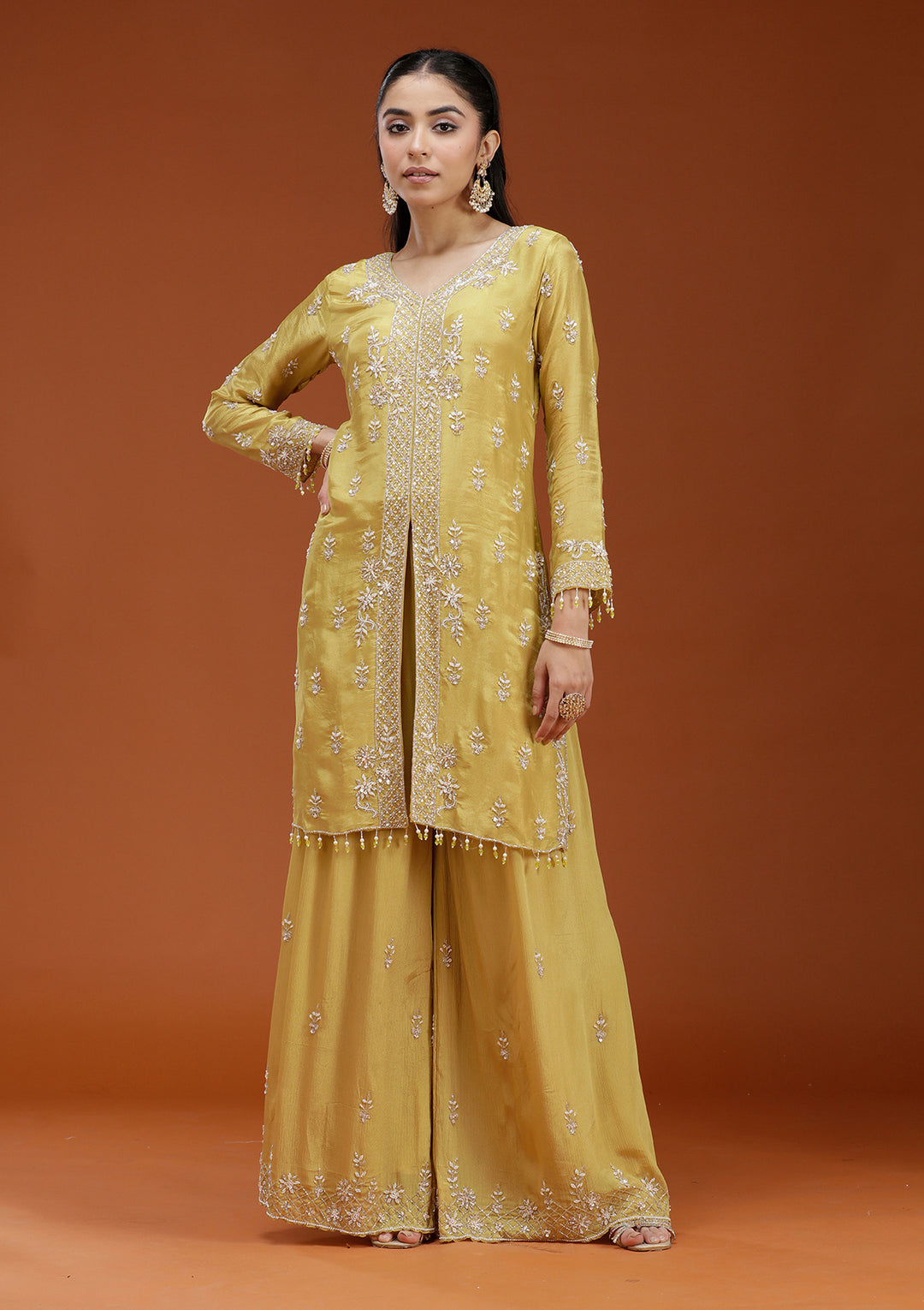 Yellow Cutdana Crepe Readymade Salwar Suit